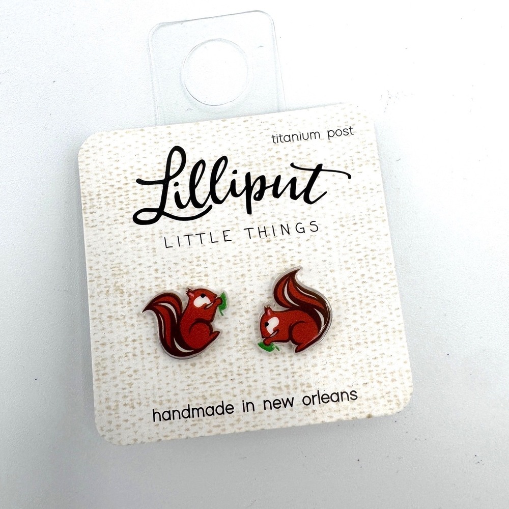Lilliput Little Things Squirrel Stud Earrings Titanium Post Hypoallergenic NEW